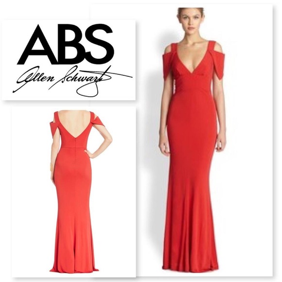 ABS Red Gown with Over the Shoulder Off Shoulder - Picture 1 of 4